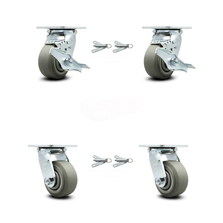 Service Caster 4 Inch Thermoplastic Rubber Caster Set with Ball Bearings 4 Swivel Lock 2 Brake SCC-30CS420-TPRBF-TLB-BSL-2-BSL-2
